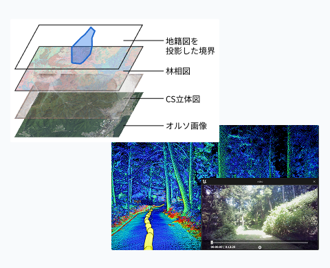 公図と航空写真を重ねたGIS画面